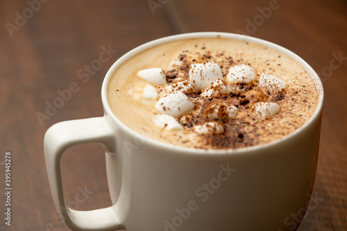 Macro photo Cup of hot chocolate winter holiday drink