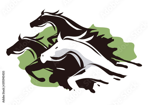 
Three Running Horses.
Stylized illustration illustration of fast running horses.Isolated on white background.Vector available.