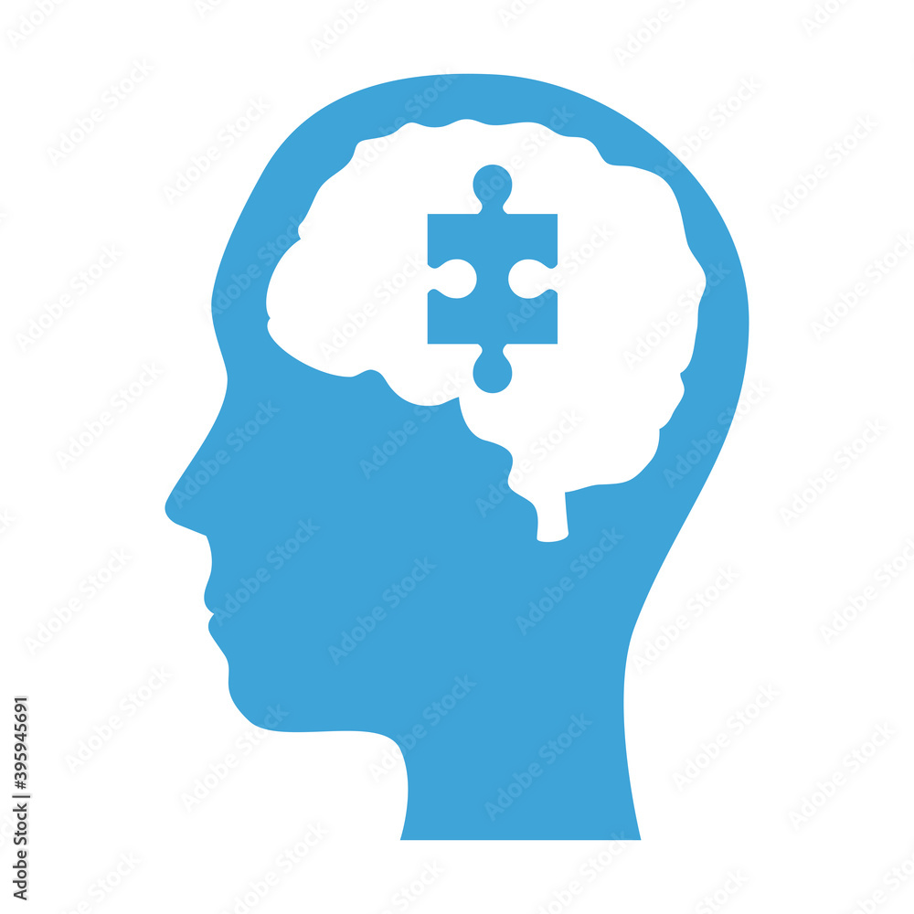 mental health profile human with brain organ and puzzle piece vector illustration design mental health profile human with brain organ and puzzle piece vector illustration design