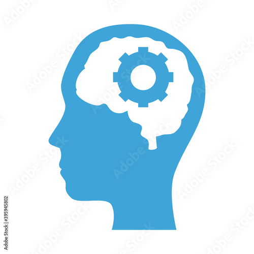 mental health profile human with brain organ and gear vector illustration design