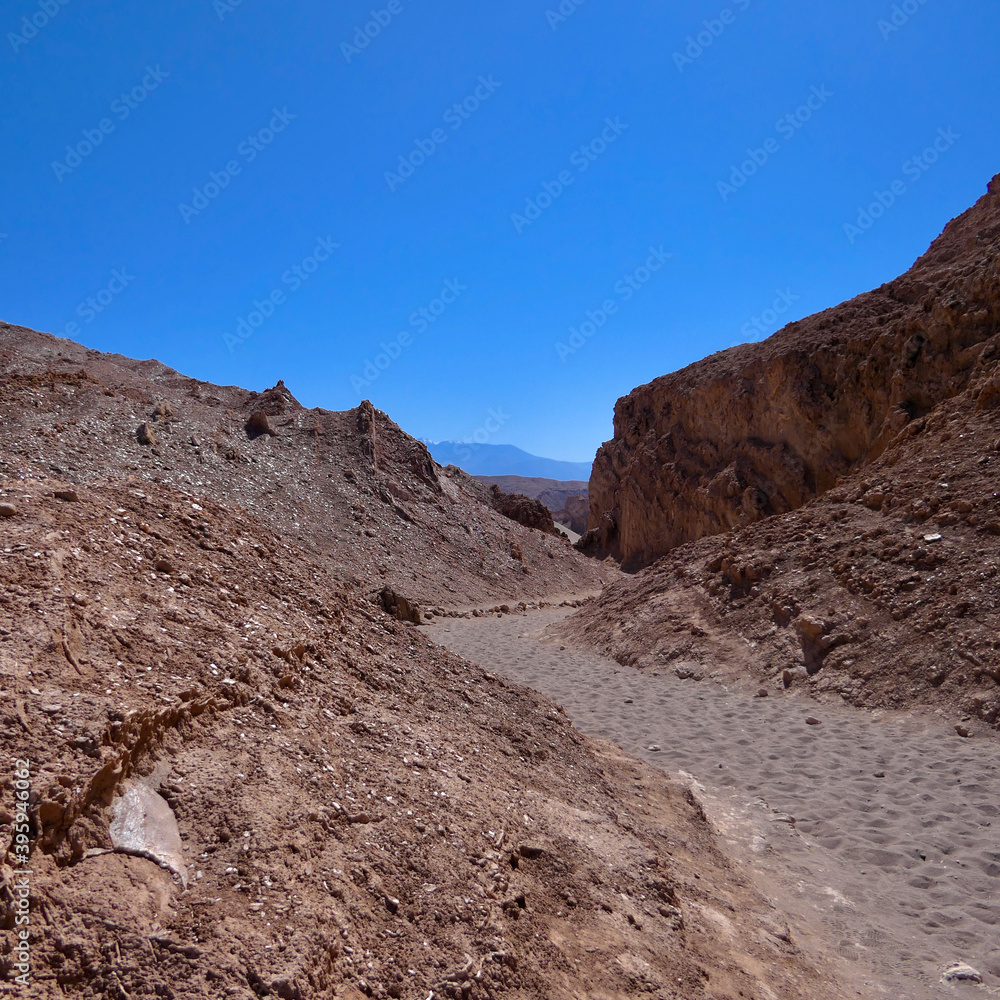 Lonely trail in valley of the moon, Atacama salt desert, Chile
