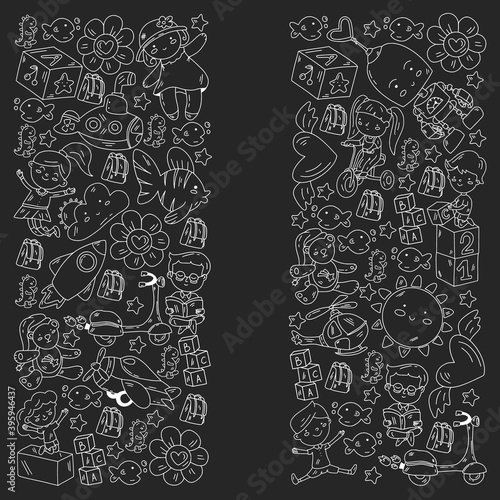 Poster with cute doodle drawing of happy kids and precepts to celebrate Children's Day. Kindergarten children.