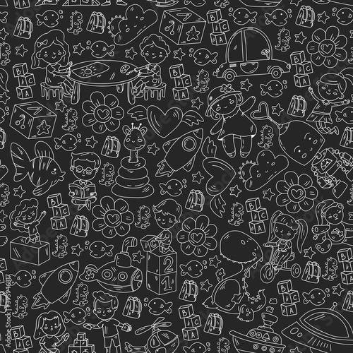 Poster with cute doodle drawing of happy kids and precepts to celebrate Children's Day. Kindergarten children.