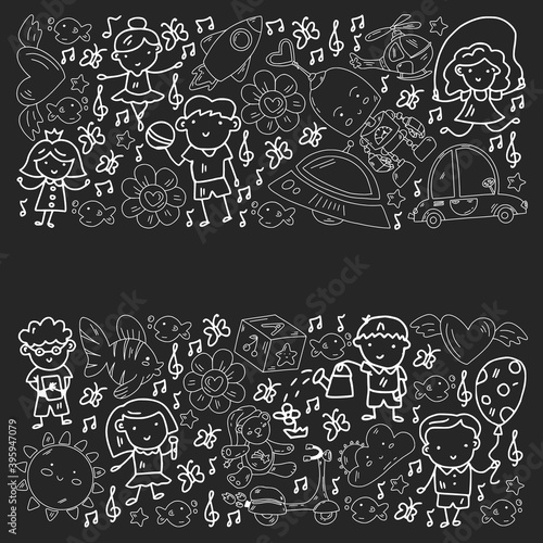 Poster with cute doodle drawing of happy kids and precepts to celebrate Children's Day. Kindergarten children.