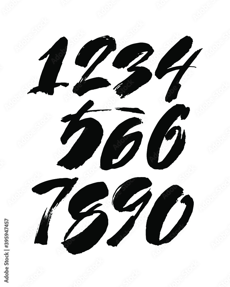 vector set of calligraphic acrylic or ink numbers. ABC for your design, brush lettering on a white background vector set of calligraphic acrylic or ink numbers. ABC for your design, brush lettering on a white background