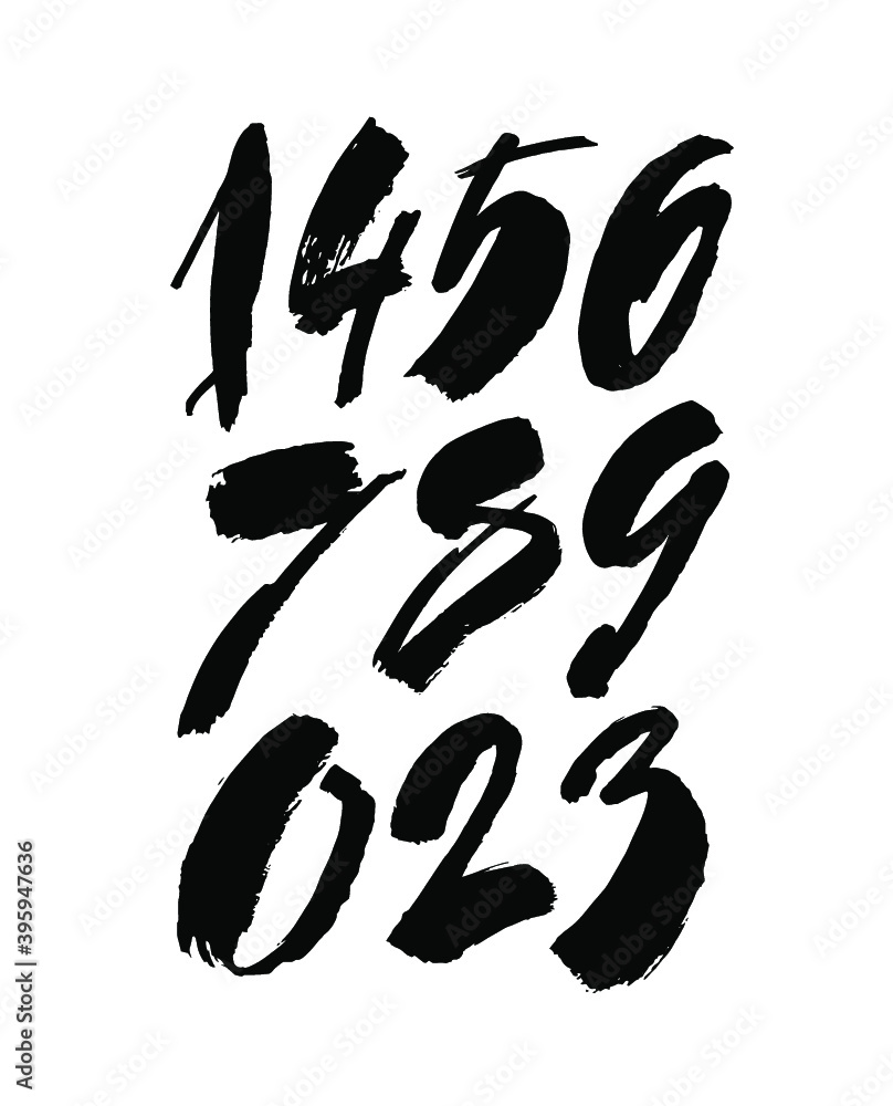 set of calligraphic acrylic or ink numbers. ABC for your design, brush lettering. set of calligraphic acrylic or ink numbers. ABC for your design, brush lettering.