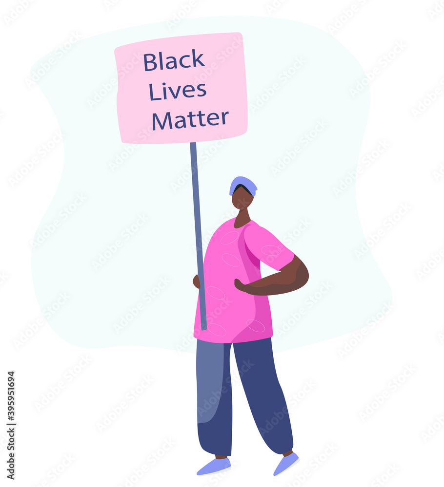 African American Protesters with Black Lives Matter Placards,Posters,Megaphone Speaker and Loudspeaker Protesting on Strike or Demonstration.No Racism Concept.Fight for Rights.Vector Illustration