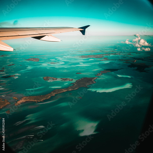 view from the airplane over the Florida Keys