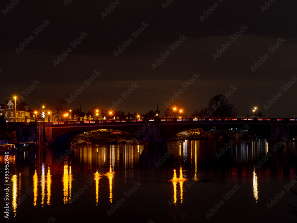Bridge over water in the night, long exposure 