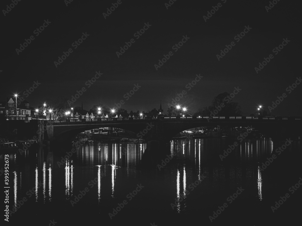Bridge over water in the night, long exposure
