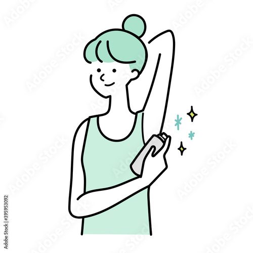 制汗スプレーする女性イラスト