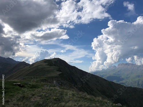 mountain, hill, clouds