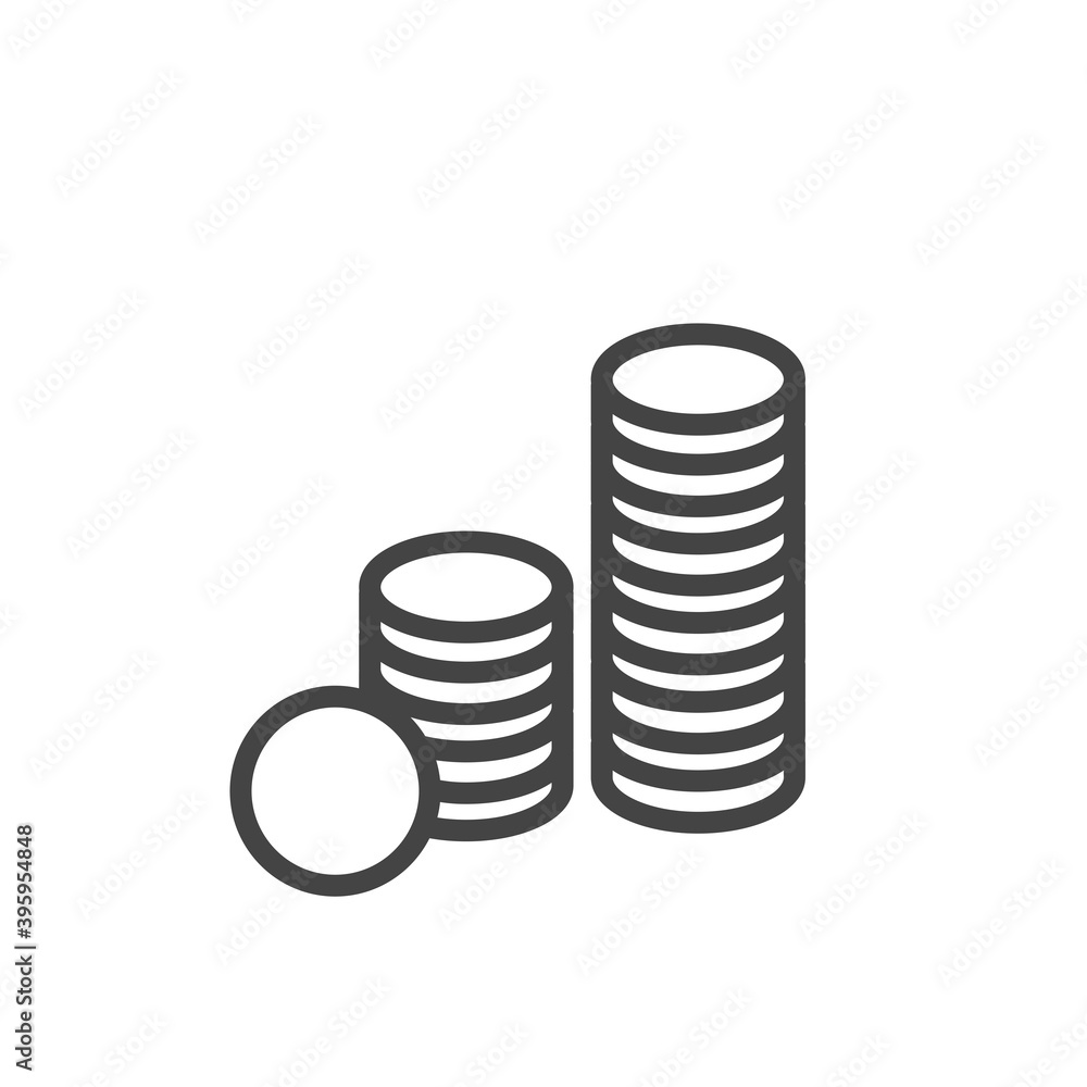 Stack of coins or income outline icon on white background Stack of coins or income outline icon on white background