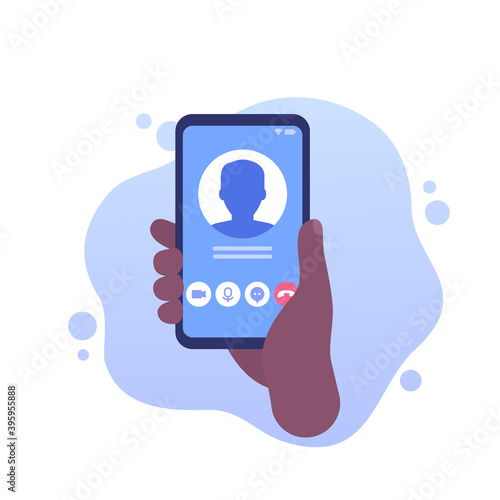 Video call, phone in hand vector icon