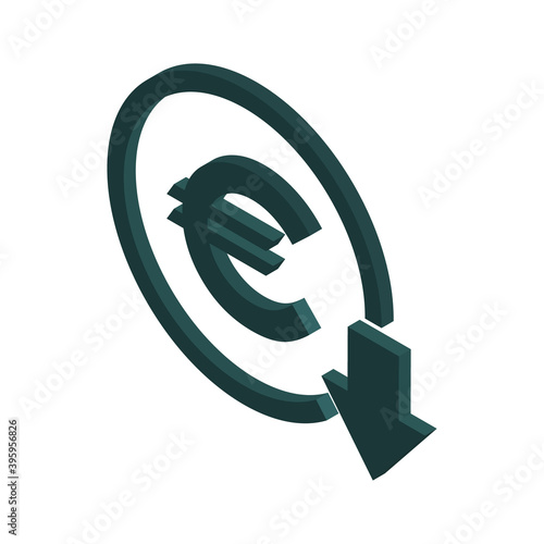 Euro reduction symbol, cost decrease icon. Reduce debt bussiness sign vector illustration