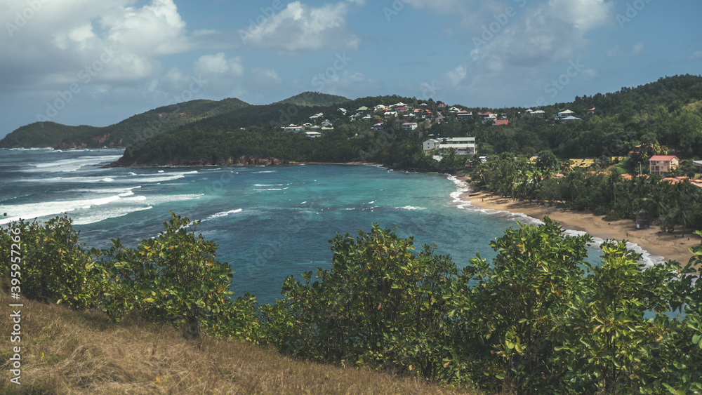 Caribbean beach from a hill