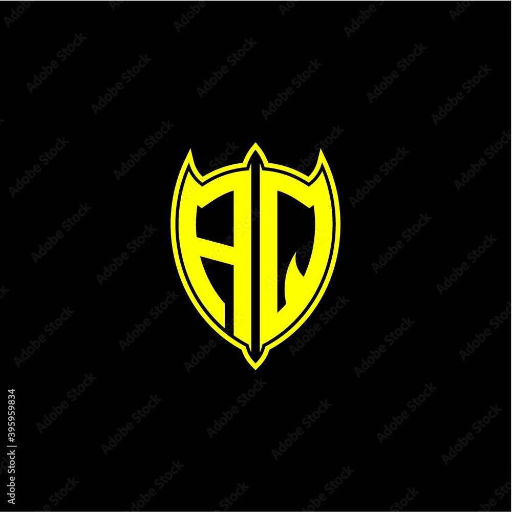 the initial letter of the shield logo A Q is yellow. the initial letter of the shield logo A Q is yellow.