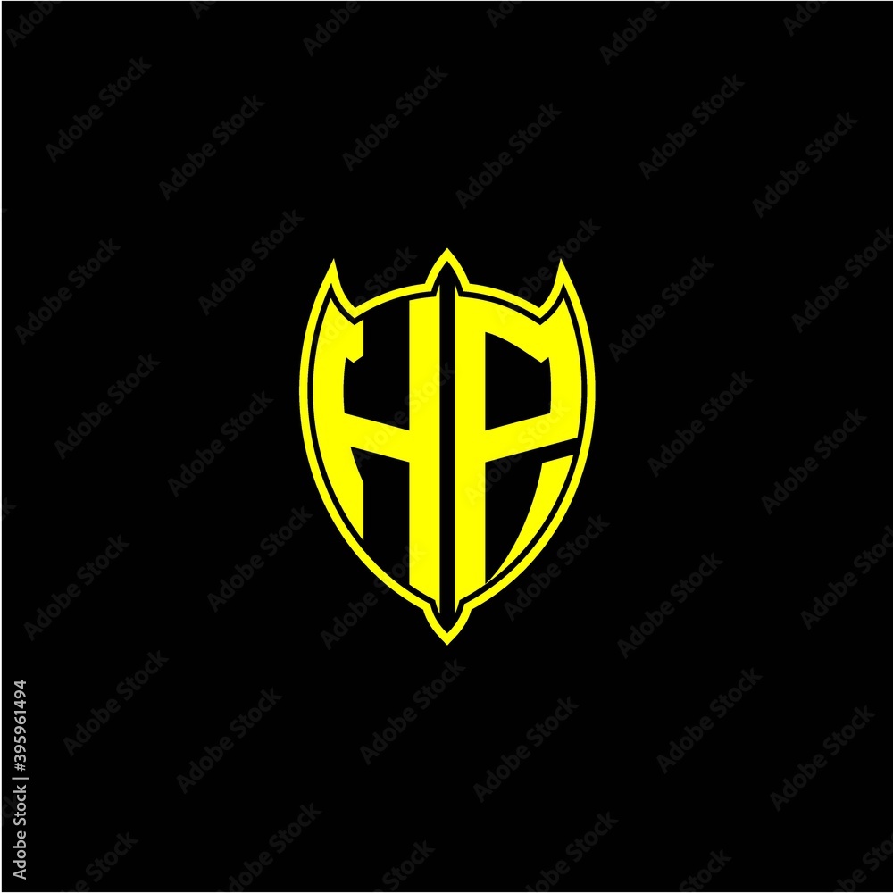 the initial letter of the shield logo H P is yellow. the initial letter of the shield logo H P is yellow.