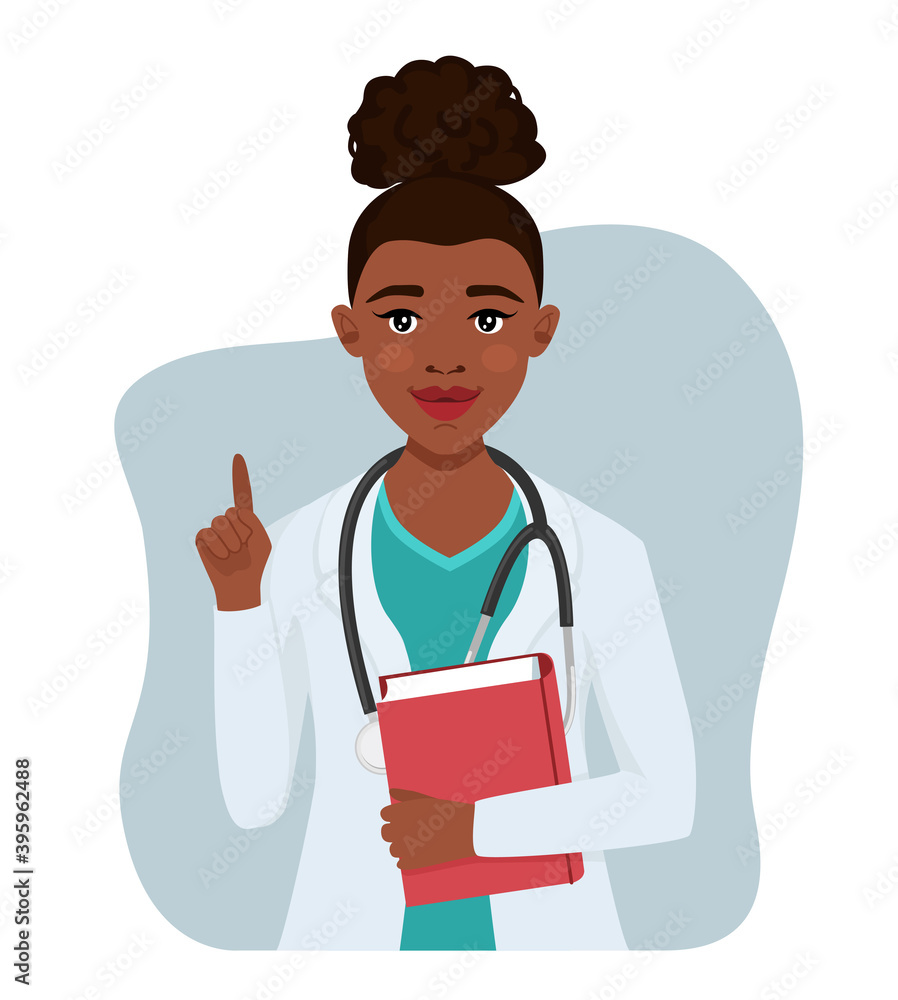 Black doctors character woman with stethoscope.