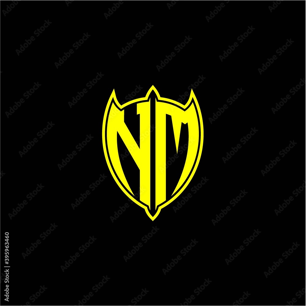 the initial letter of the shield logo N M is yellow. the initial letter of the shield logo N M is yellow.