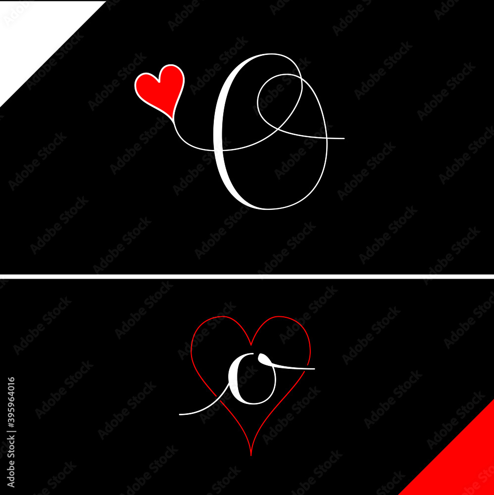 O letter with heart vector on black background. O love letter logo ...