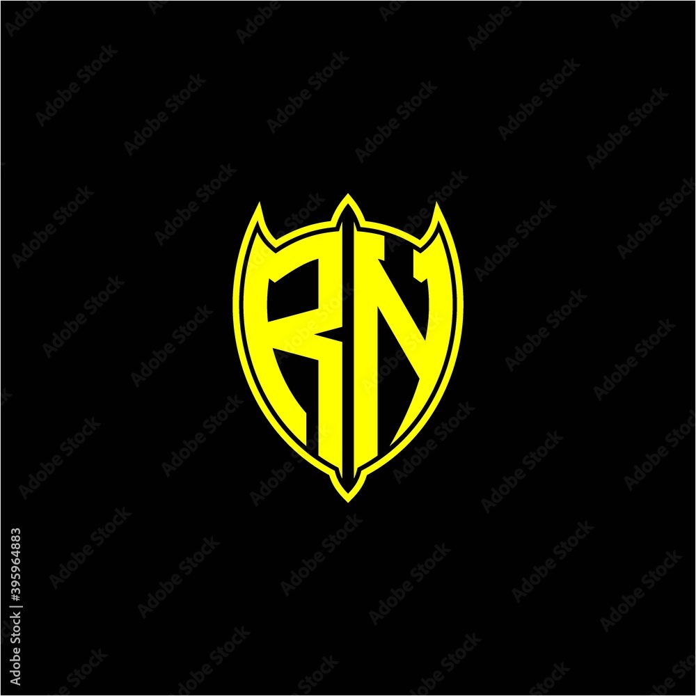 the initial letter of the shield logo R N is yellow. the initial letter of the shield logo R N is yellow.