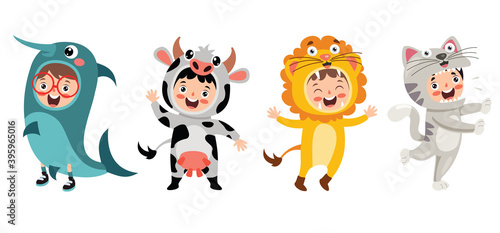 Funny Children Waering Animal Costumes
