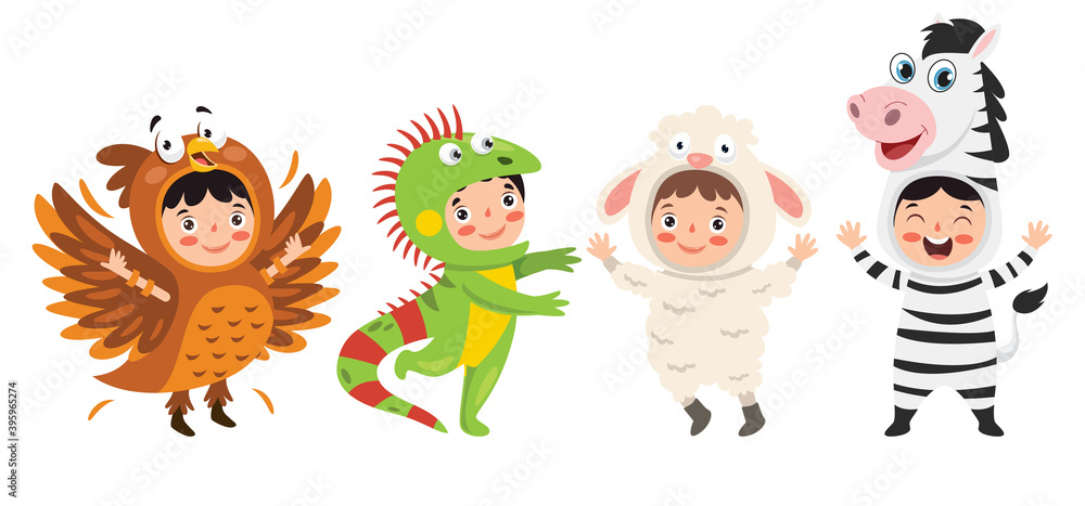 Fototapeta premium Funny Children Waering Animal Costumes