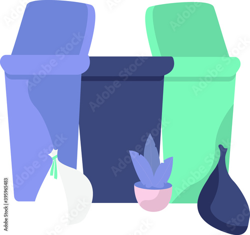 Throwing Trash Waste Into Containers and Recycling Plastic, Paper or other Rubbish Garbage. Flat Vector Illustration