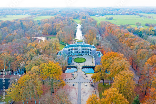 Aerial from castle Groeneveld in the countryside from the Netherlands in fall photo