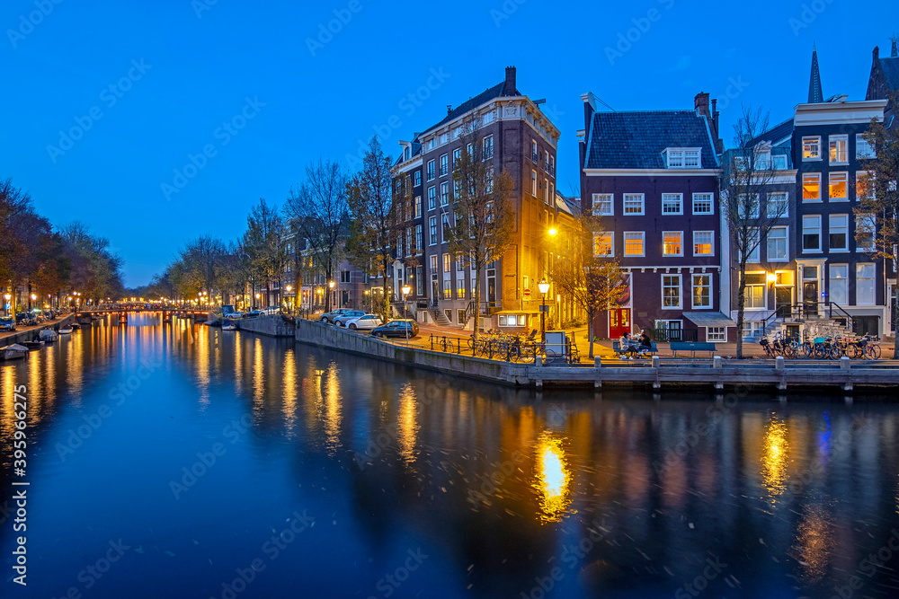 Beautiful sunset at the Keizersgracht in Amsterdam the Netherlands