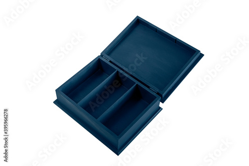 blue wooden box on isolated white background