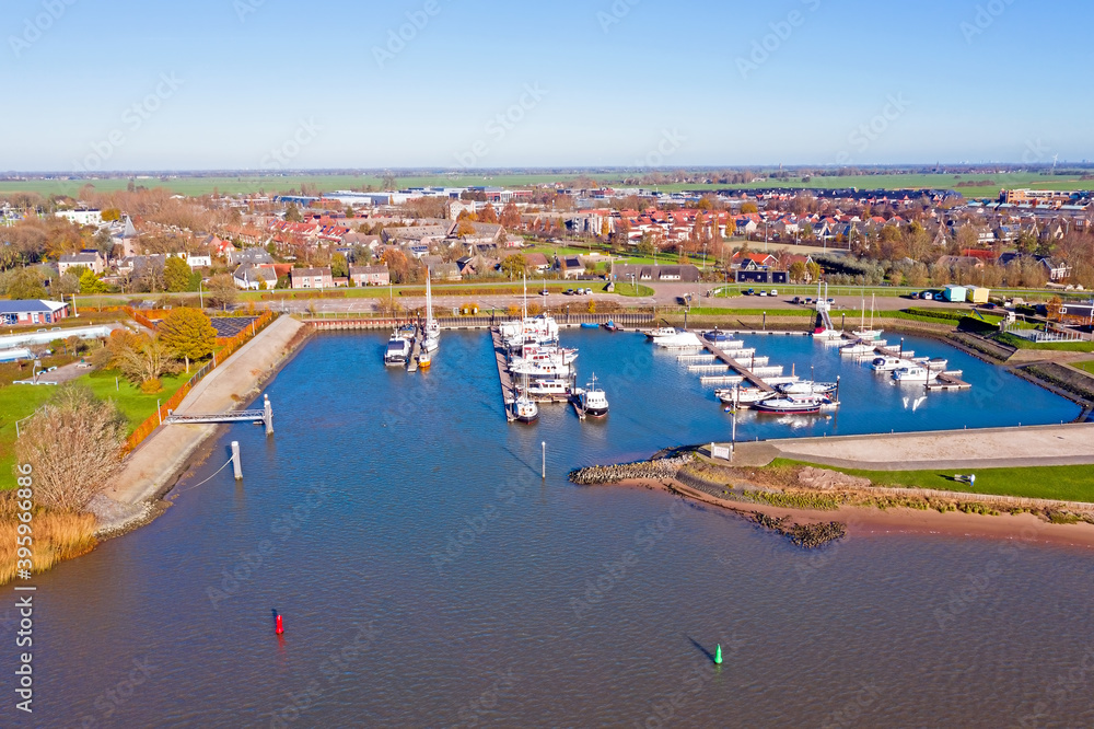 Aerial from the harbor in Schoonhoven the Netherlands