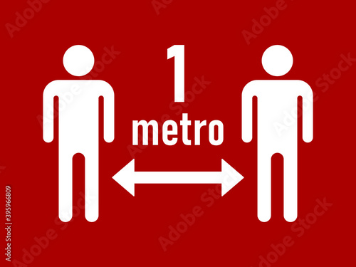 Keep Your Distance 1 Metro (1 Meter or 1 m in Italian and Spanish) Social Distancing Warning Symbol. Vector Image.