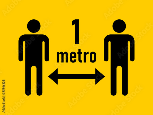 Keep Your Distance 1 Metro (1 Meter or 1 m in Italian and Spanish) Social Distancing Warning Symbol. Vector Image.