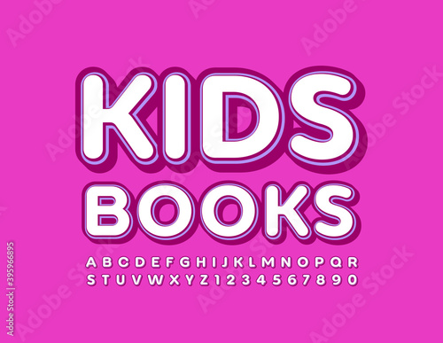 Vector bright logo Kid Books. Ctreative 3D Font. Artistic Alphabet Letters and Numbers