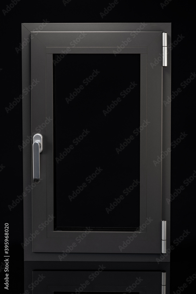 Interior view of aluminiun window on black background Interior view of aluminiun window on black background