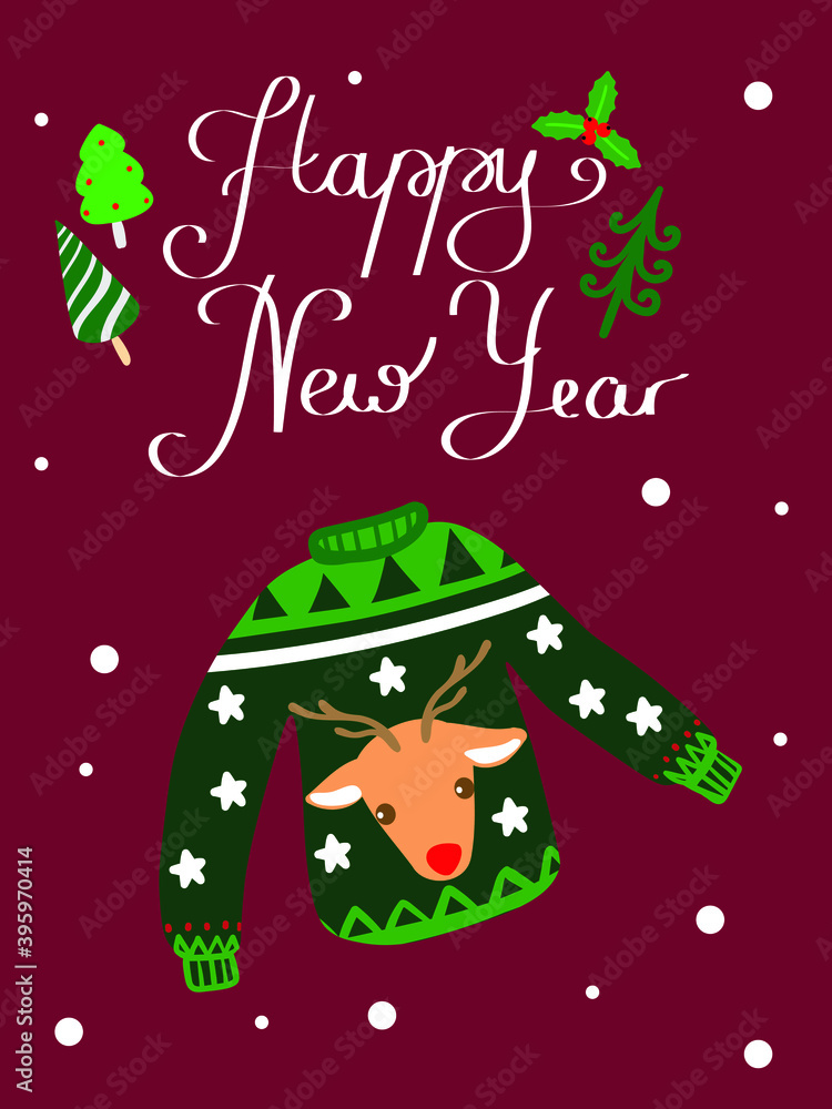 happy new year card with sweater