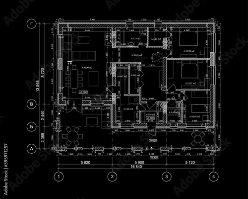 Detailed architectural private house floor plan, apartment layout, blueprint. Vector illustration
