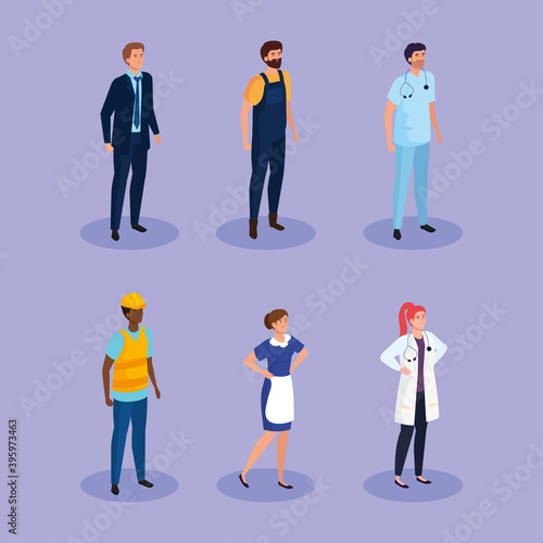 people professions icon set isometric design, Workers occupation and jobs theme Vector illustration