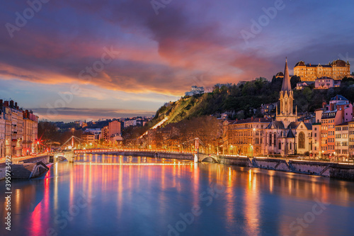 View of Saone river in Lyon city at evening © Frédéric Prochasson