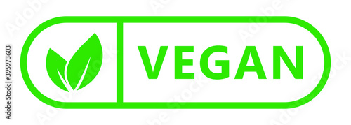 Vegan food diet icon. Organic, bio, eco symbol. No meat, lactose free, healthy, fresh and nonviolent food. Green vector illustration with leaves for stickers, labels and logos.