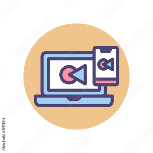 Flat illustration of responsive web design concept. Mobile and laptop webpage design icon.
