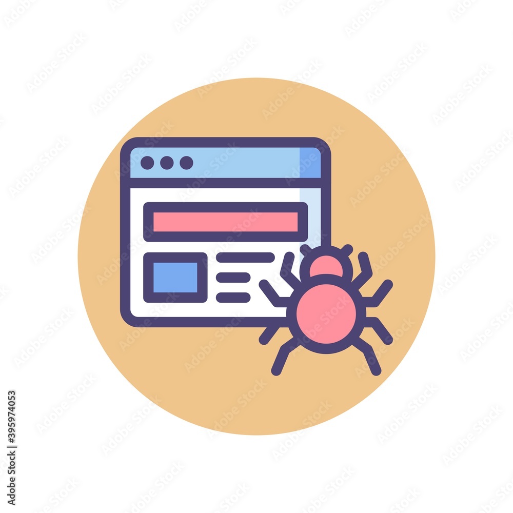 Internet bot, web crawler icon in flat design style. Website bug, security vulnerability icon. Internet bot, web crawler icon in flat design style. Website bug, security vulnerability icon.