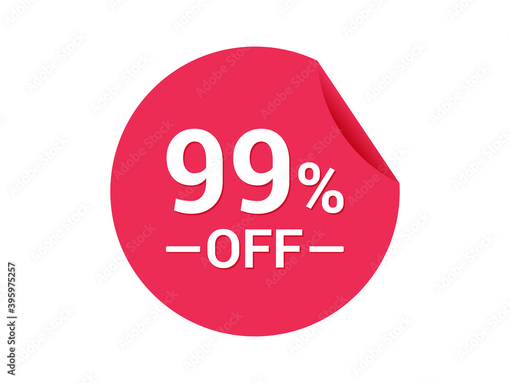 99% Sale of special offers, 99% off discount sticker, ad offer on shopping