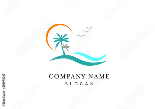 Palm tree summer logo design vector template illustration.