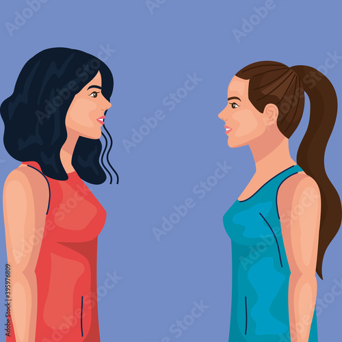 women cartoons from side design, Woman girl female person and people theme Vector illustration