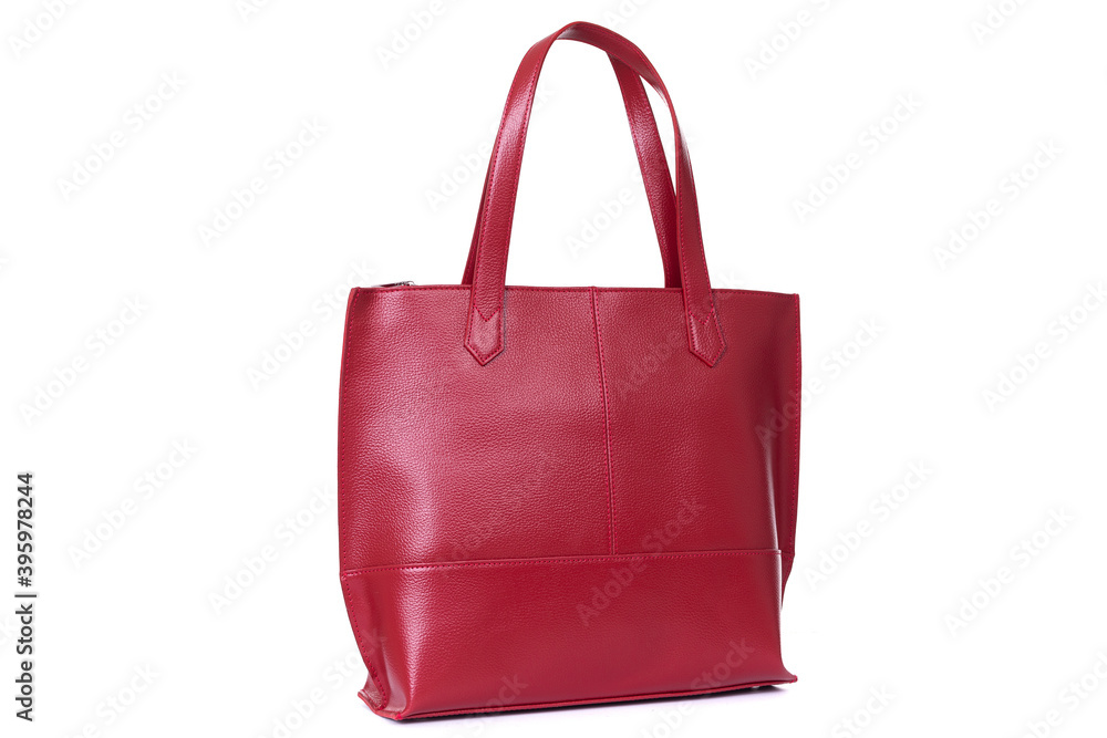 red stylish ladies leather bag on a white background red stylish ladies leather bag on a white background