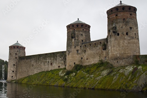 View of medieval Olavinlinna castle in Savonlinna city. Finland. Europe.