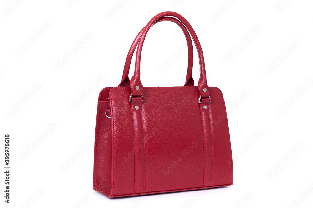 red stylish ladies leather bag on a white background